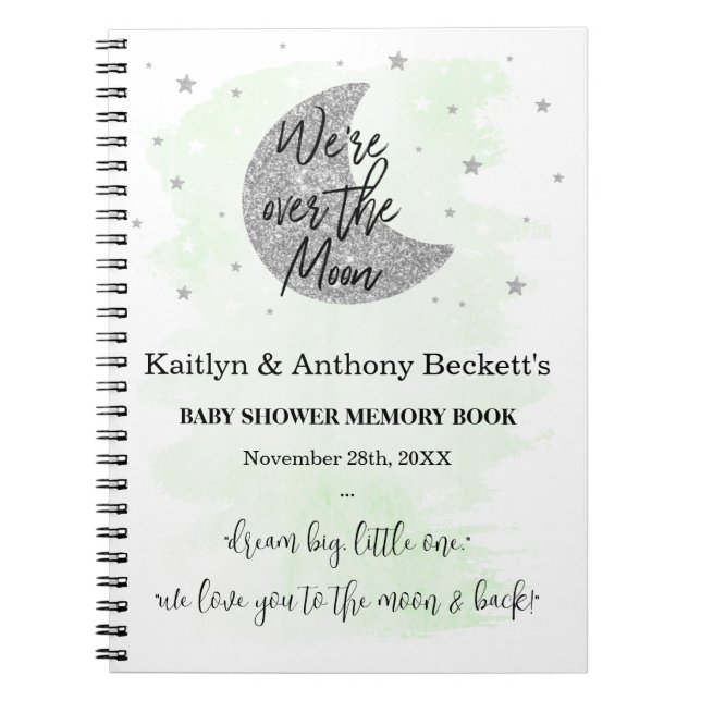 Over The Moon | Neutral Baby Shower Memory Book (Front)