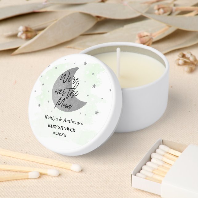 Over The Moon | Neutral Baby Shower Mini Candle Favors (Insitu)