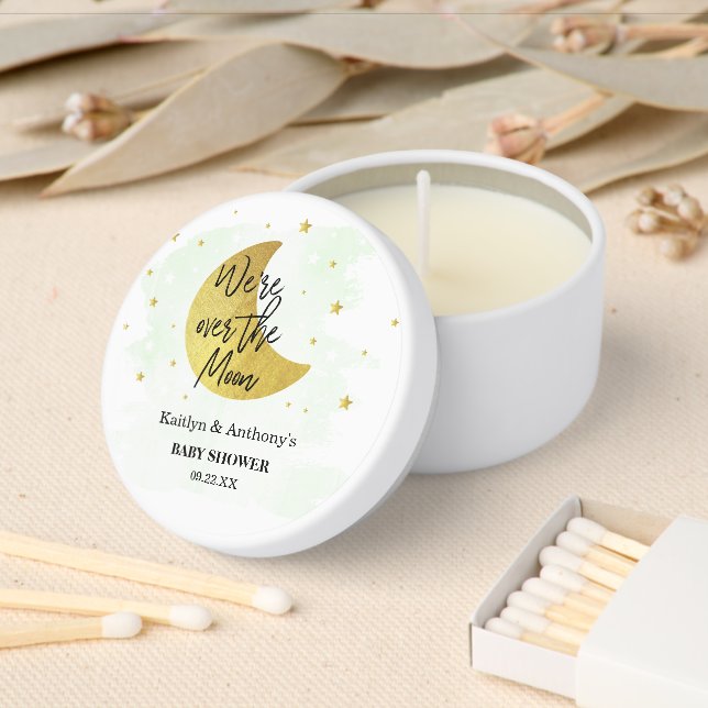Over The Moon | Neutral Baby Shower Mini Candle Favors (Insitu)