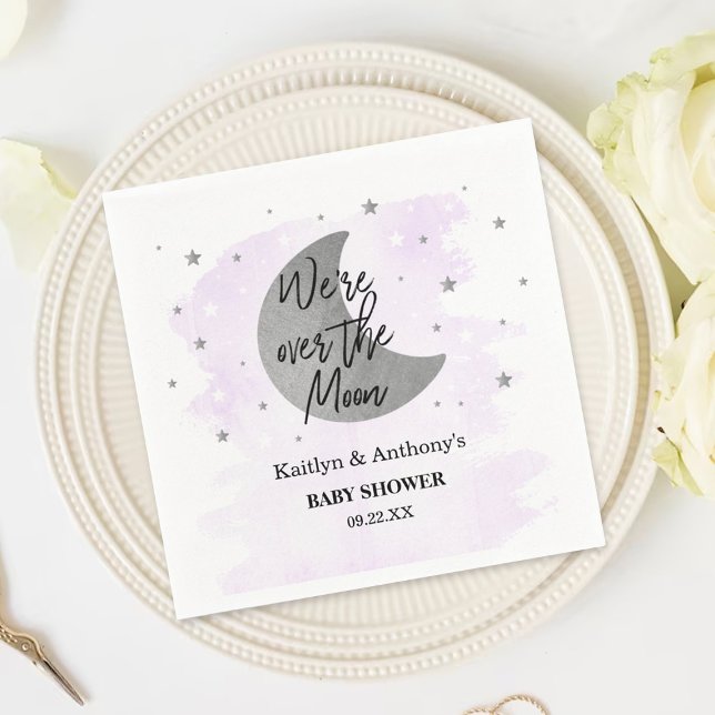 Over The Moon | Neutral Baby Shower Napkins (Creator Uploaded)