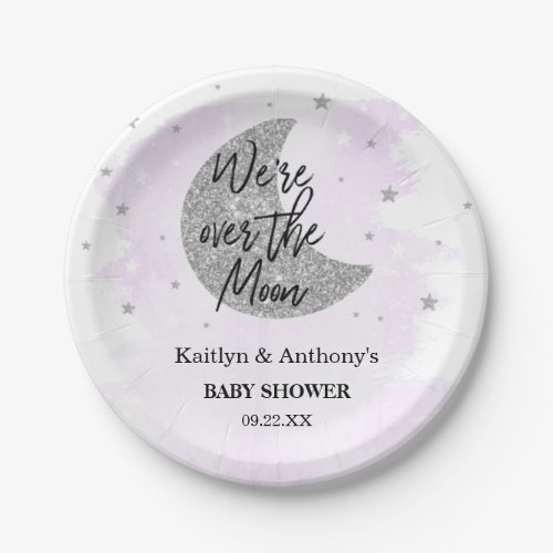 Over The Moon  Neutral Baby Shower Paper Plate