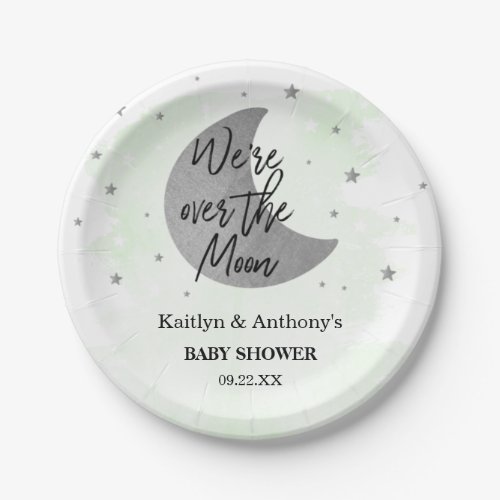 Over The Moon  Neutral Baby Shower Paper Plate