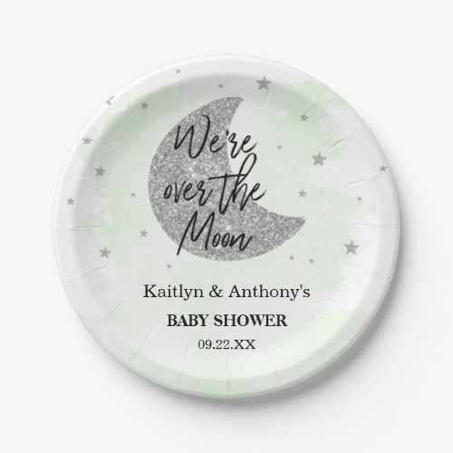 Over The Moon  Neutral Baby Shower Paper Plate