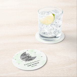 Over The Moon Neutral Baby Shower Round Paper Coaster