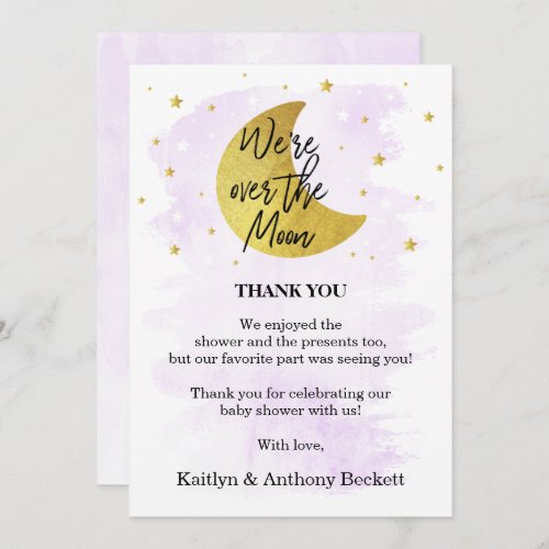 Over The Moon  Neutral Baby Shower Thank You Card