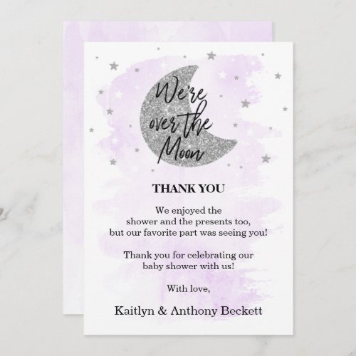 Over The Moon  Neutral Baby Shower Thank You Card