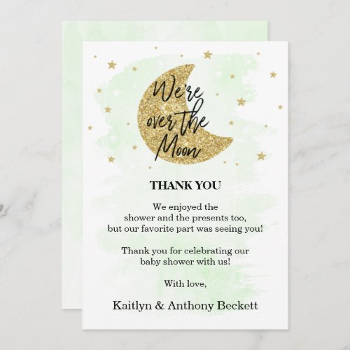 Over The Moon  Neutral Baby Shower Thank You Card