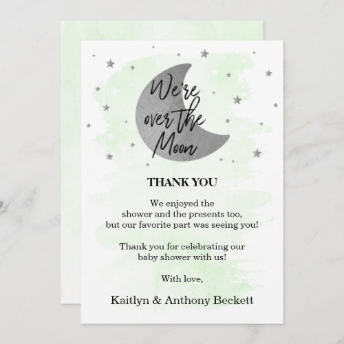 Over The Moon  Neutral Baby Shower Thank You Card