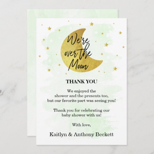 Over The Moon  Neutral Baby Shower Thank You Card