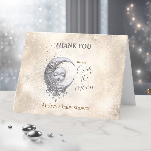 Over The Moon Neutral Baby Shower Thank You Card