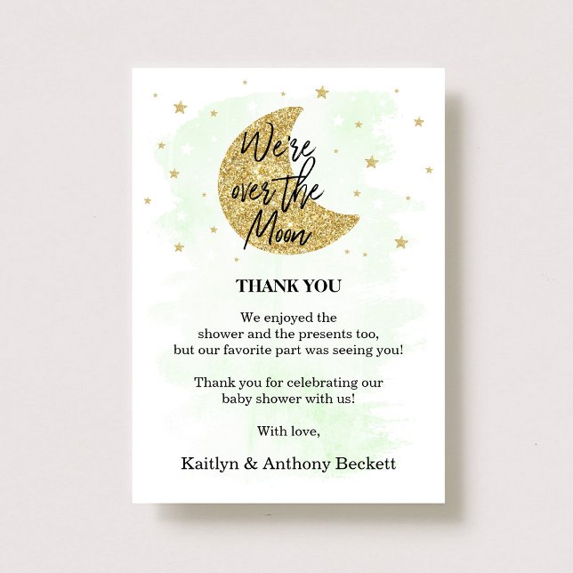 Over The Moon | Neutral Baby Shower Thank You Card (Creator Uploaded)
