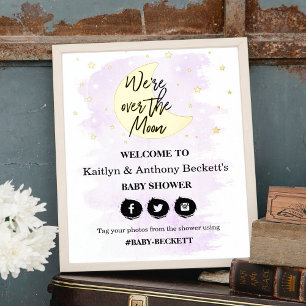 Over The Moon Neutral Baby Shower Welcome Sign