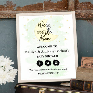 Over The Moon Neutral Baby Shower Welcome Sign