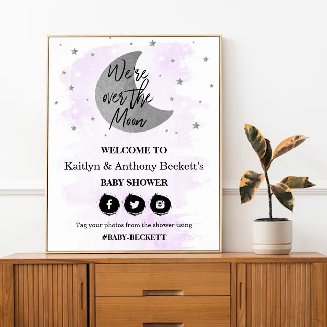 Over The Moon | Neutral Baby Shower Welcome Sign (Creator Uploaded)