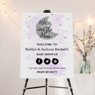 Over The Moon   Neutral Baby Shower Welcome Sign