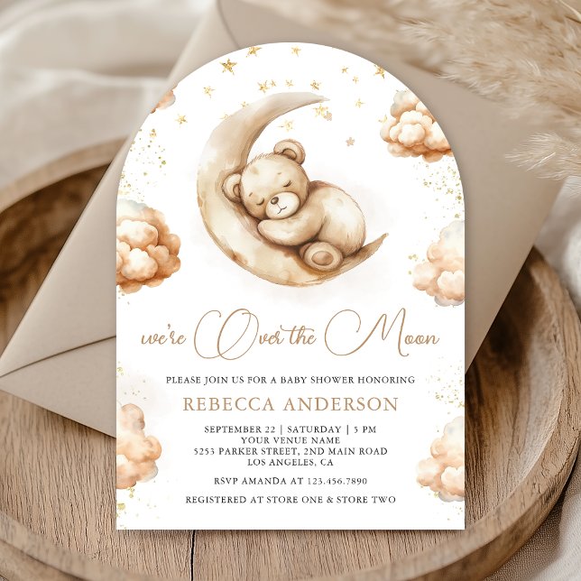 Over the Moon Neutral Teddy Bear Arch Baby Shower Invitation (Creator Uploaded)