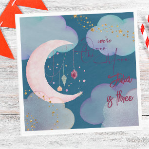 Over the moon night sky kids birthday napkins