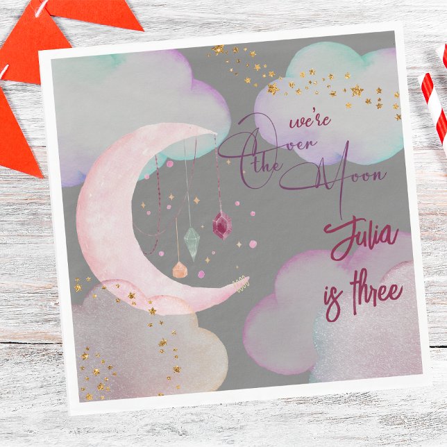 Over the moon night sky kids birthday napkins (Creator Uploaded)