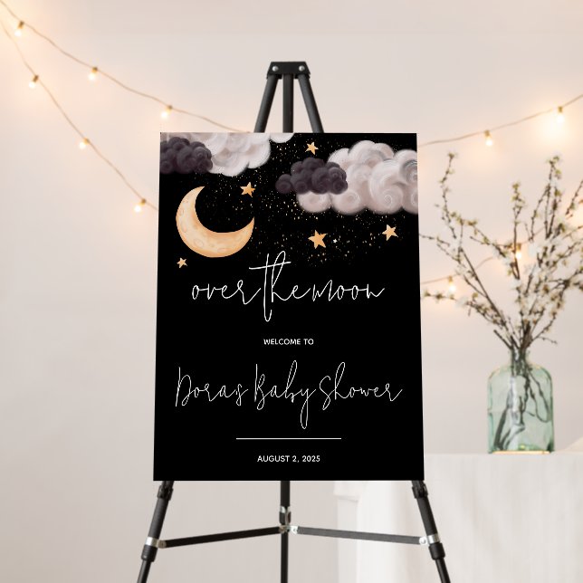 Over the Moon Nighttime Sky Baby Shower Welcome Foam Board (In Situ (Stand))