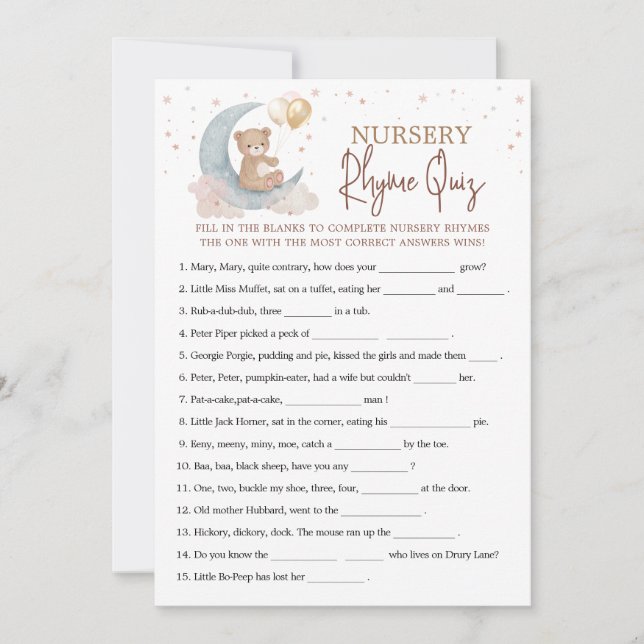Over the Moon Nursery Rhyme Quiz Game Card (Front)