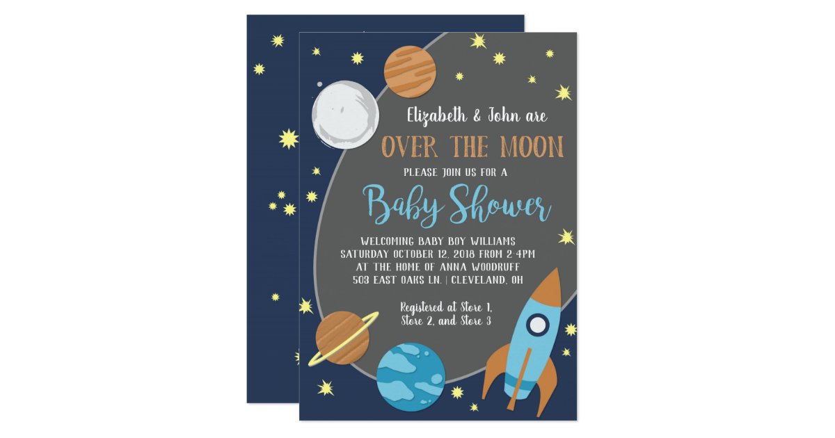 Over The Moon Outer Space Baby Shower Invitation Zazzle Com