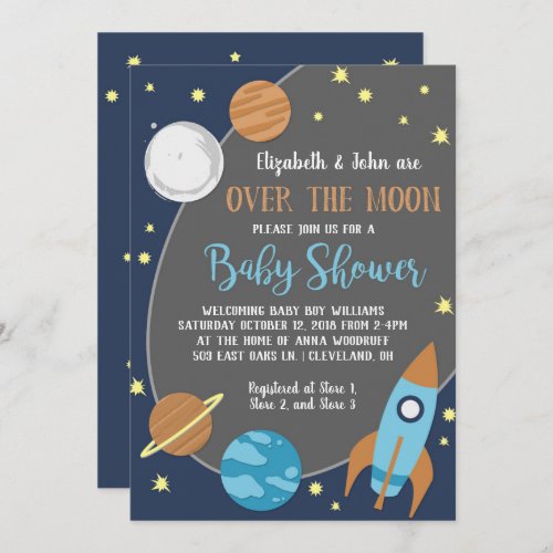 Over the Moon Outer Space Baby Shower Invitation