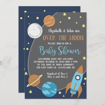 Over The Moon Outer Space Baby Shower Invitation by ModernMatrimony at Zazzle