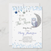 Over the Moon Owl Baby Shower Invitation Blue (Front)