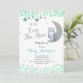 Over the Moon Owl Baby Shower Mint Green Invitation (Standing Front)