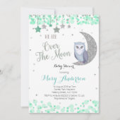 Over the Moon Owl Baby Shower Mint Green Invitation (Front)