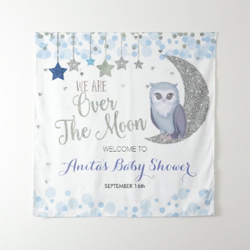 Over the Moon Owl Baby Shower Tapestry