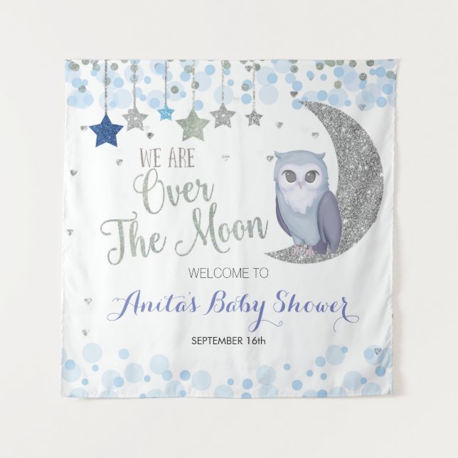 Over the Moon Owl Baby Shower Tapestry (Front)