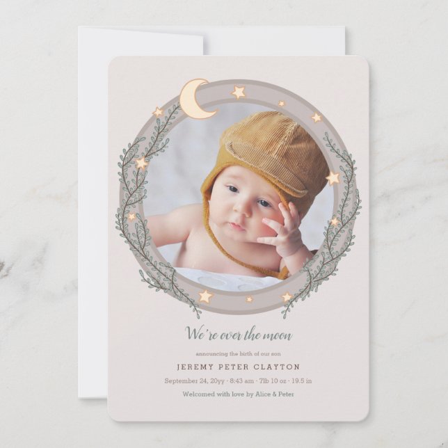 Over the Moon Photo Birth Announcement (Front)