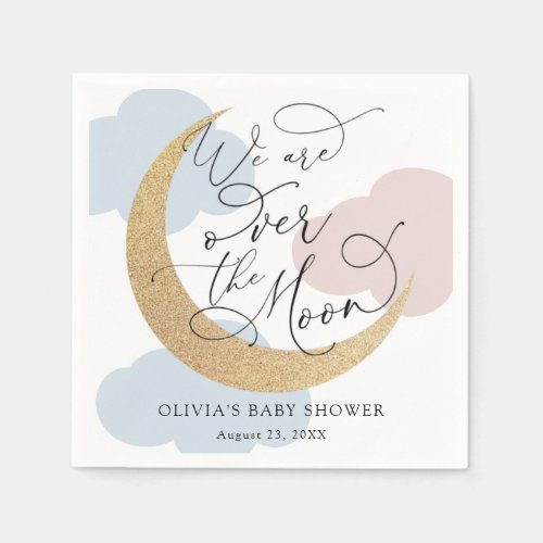 Over the Moon Pink and Blue Baby Shower Napkins