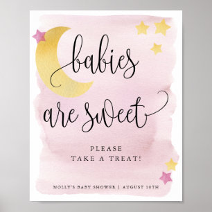 Over the Moon Pink Babies Are Sweet Favor/Treat Poster