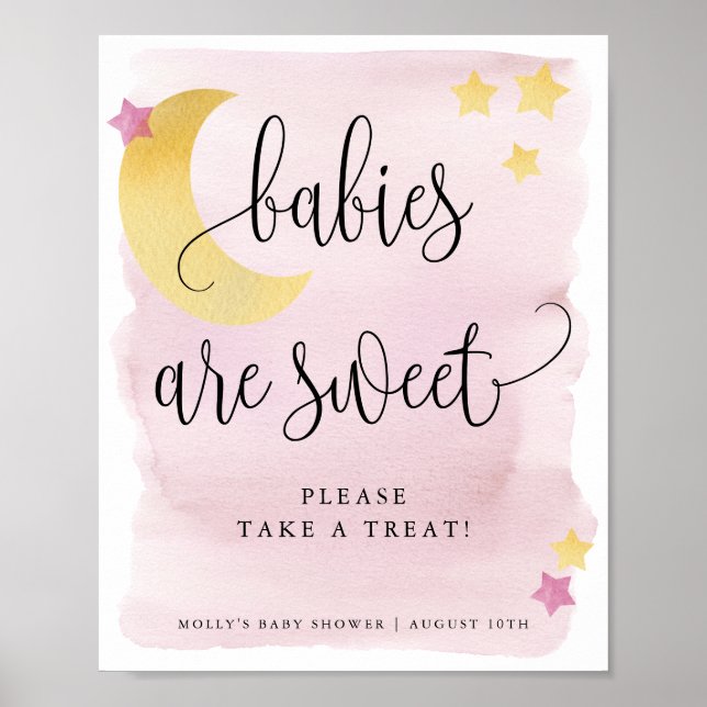 Over the Moon Pink Babies Are Sweet Favor/Treat Poster (Front)