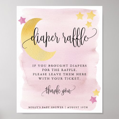 Over the Moon Pink Baby Diaper Raffle Display Poster