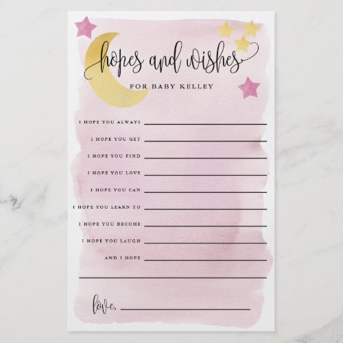 Over The Moon Pink Baby Hopes  Wishes Paper Card