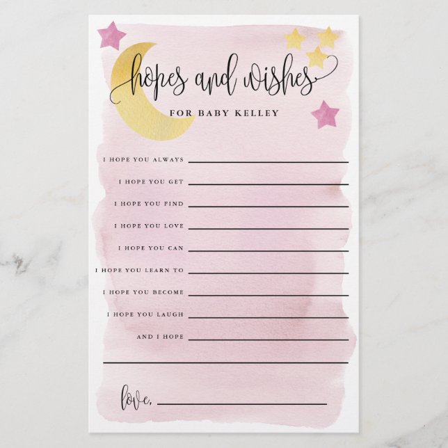 Over The Moon Pink Baby Hopes & Wishes Paper Card (Front)