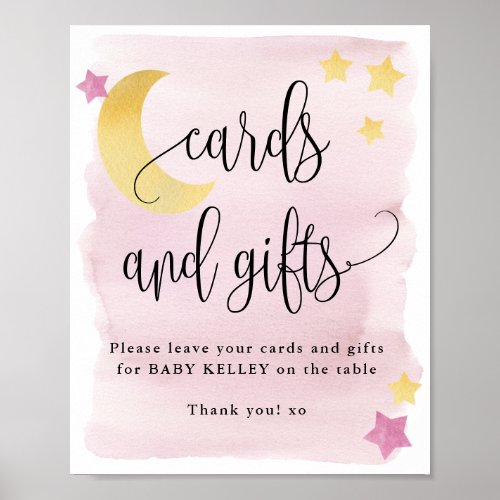 Over the Moon Pink Baby Shower Cards and Gifts Poster