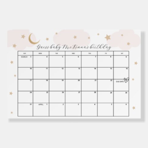 Over the Moon Pink Baby Shower Due Date Guess Game Foam Board