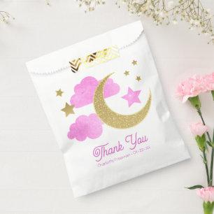Over the Moon Pink Baby Shower Favor Bags