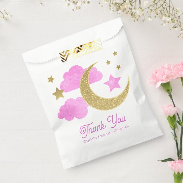 Over the Moon Pink Baby Shower Favor Bags (Sealed)