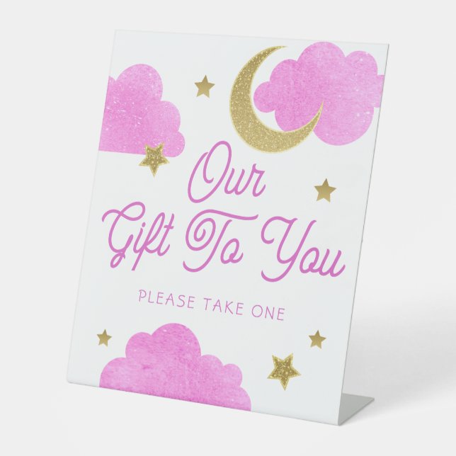 Over the Moon Pink Baby Shower Favor Sign (Front)