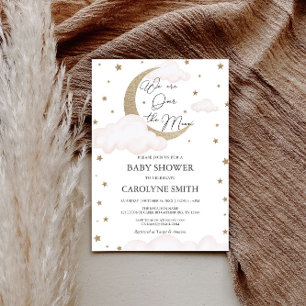 Over the Moon Pink Baby Shower Invitation