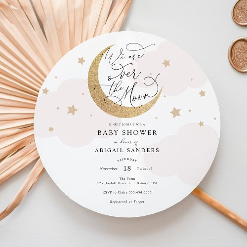 Over the Moon Pink Baby Shower Invitation