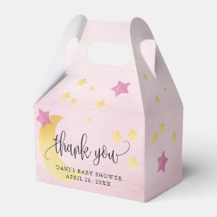 Over the Moon, Pink Baby Shower Moon Stars Favor Boxes