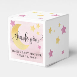 Over the Moon, Pink Baby Shower Moon Stars Small Favor Boxes