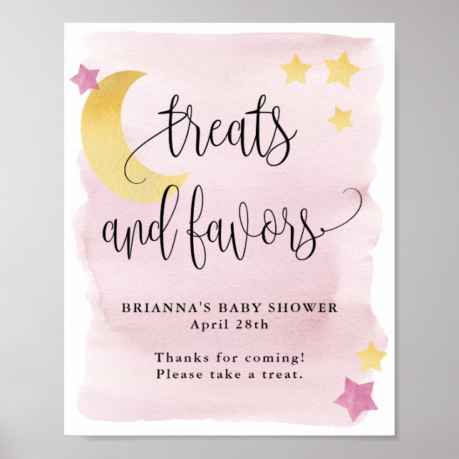 Over the Moon, Pink Baby Shower Treats and Favor Poster (Front)