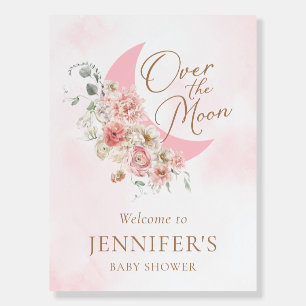 Over the Moon Pink Baby Shower Welcome Sign